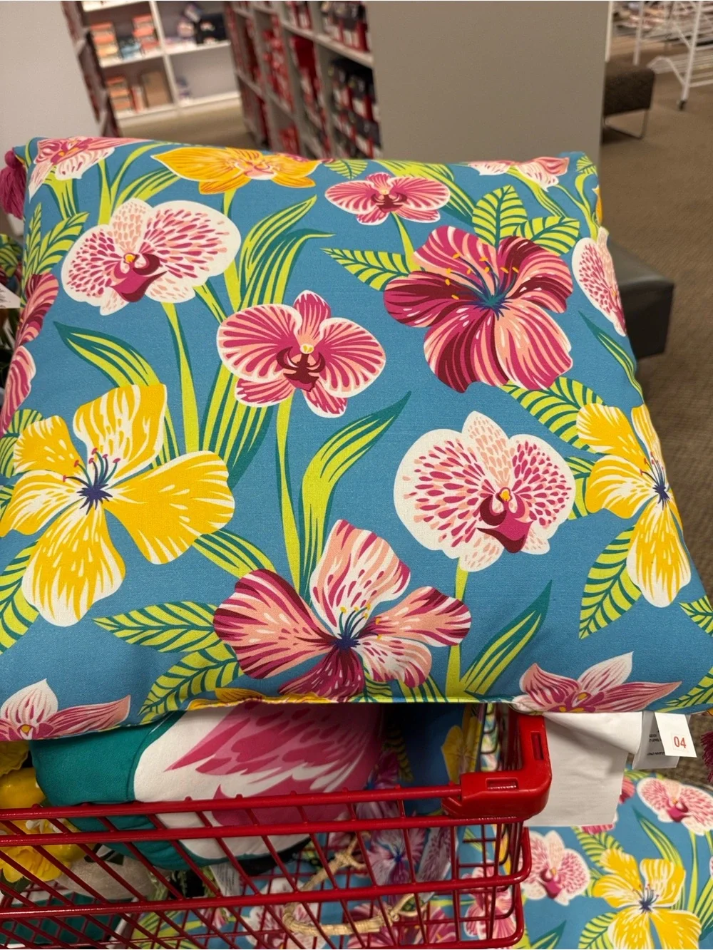 Oasis Teal Floral Accent Pillow with Pink & Yellow Blooms